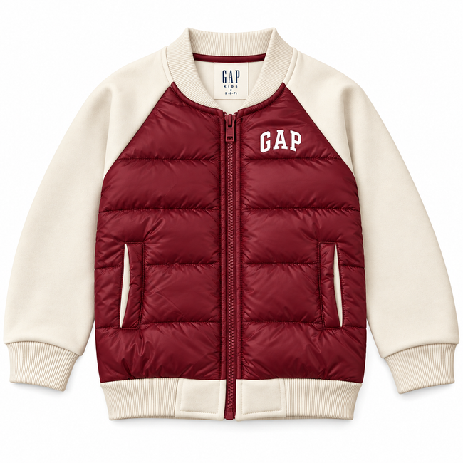 Gap Kids Hybrid Puffer Bomber Jacket - Cream/Burgendy
