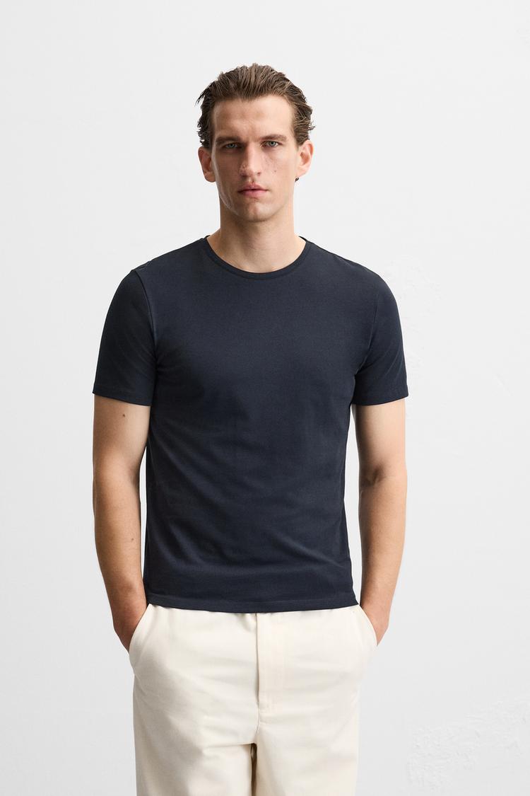 Zara Basic Cotton Tee - Navy - Brand Store
