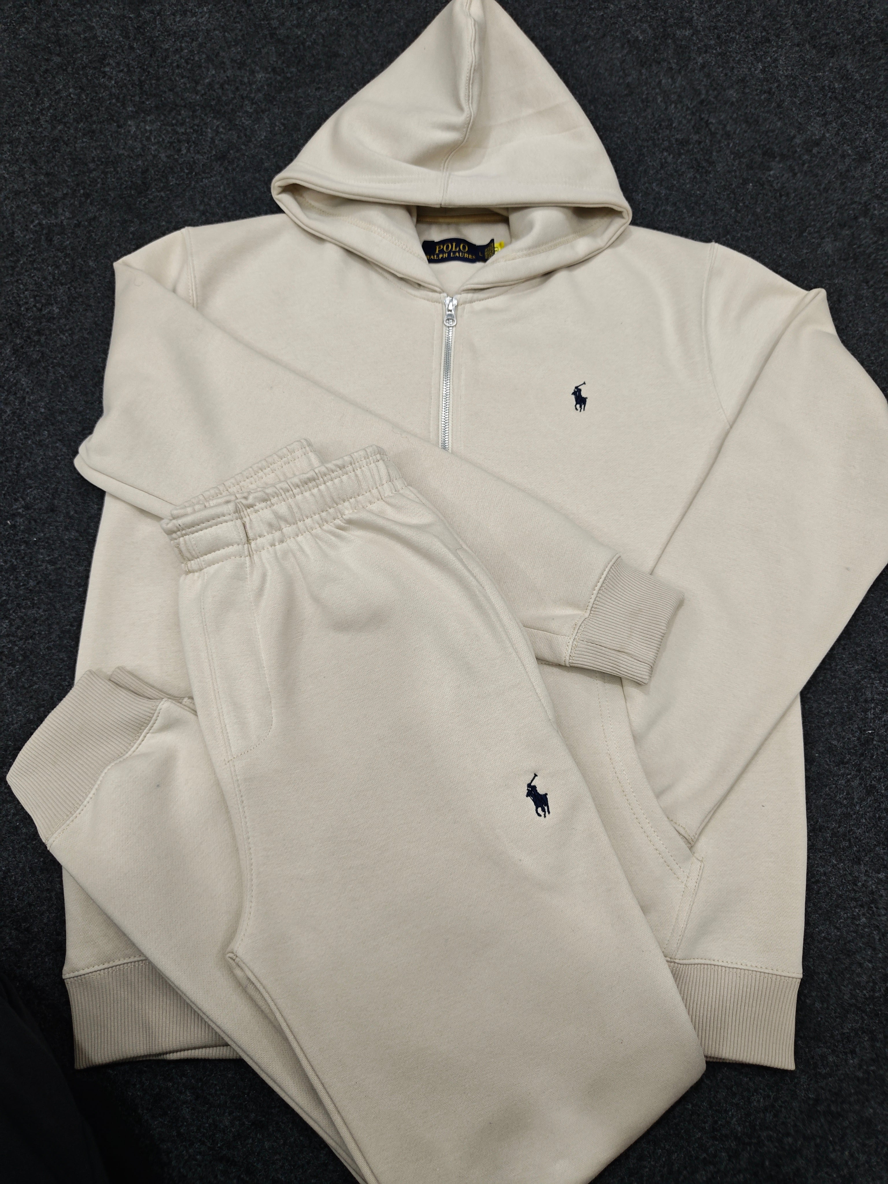 Polo Zipper Hood Tracksuit - Beige