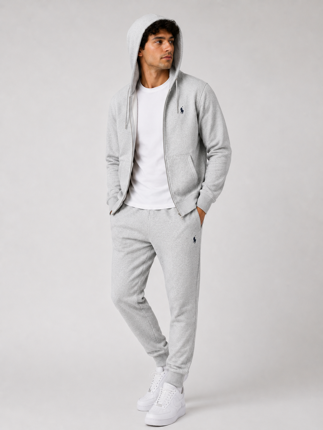 Polo Zipper Hood Tracksuit - Gray