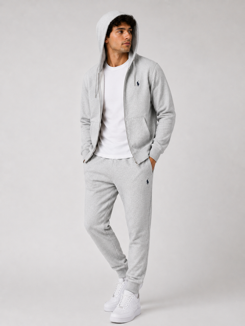 Polo Zipper Hood Tracksuit - Gray
