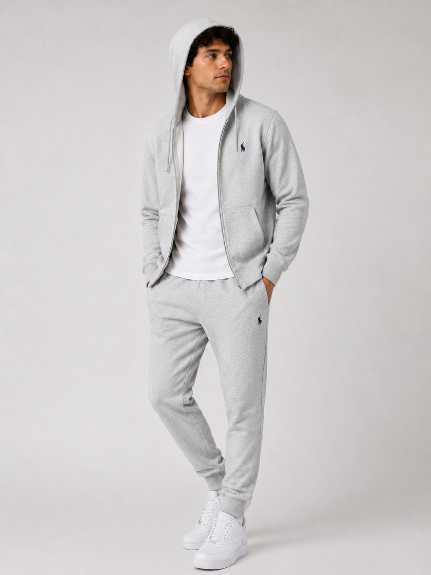 Polo Zipper Hood Tracksuit - Gray