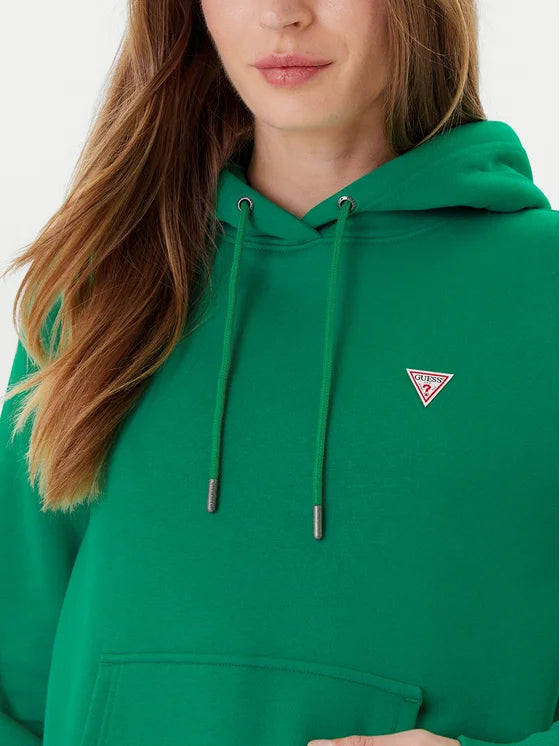 Guess Embroidered Triangle Logo Womens Pullover Hoodie - Forest Green