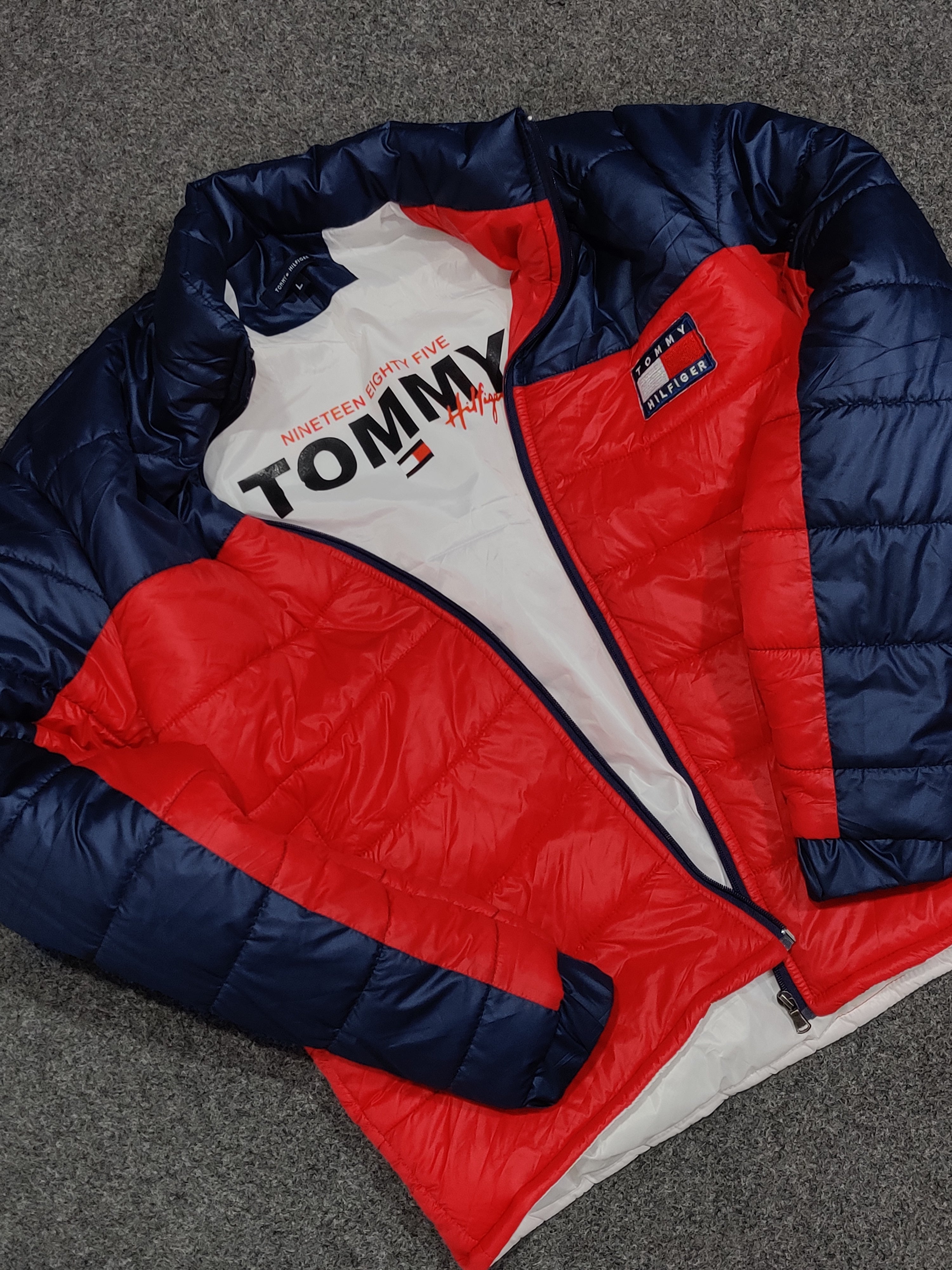 Tommy Colorblock Puffer - Navy/Red