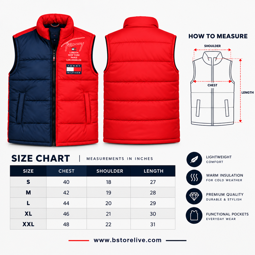 TH Color Block Puffer Vest – Red & Navy
