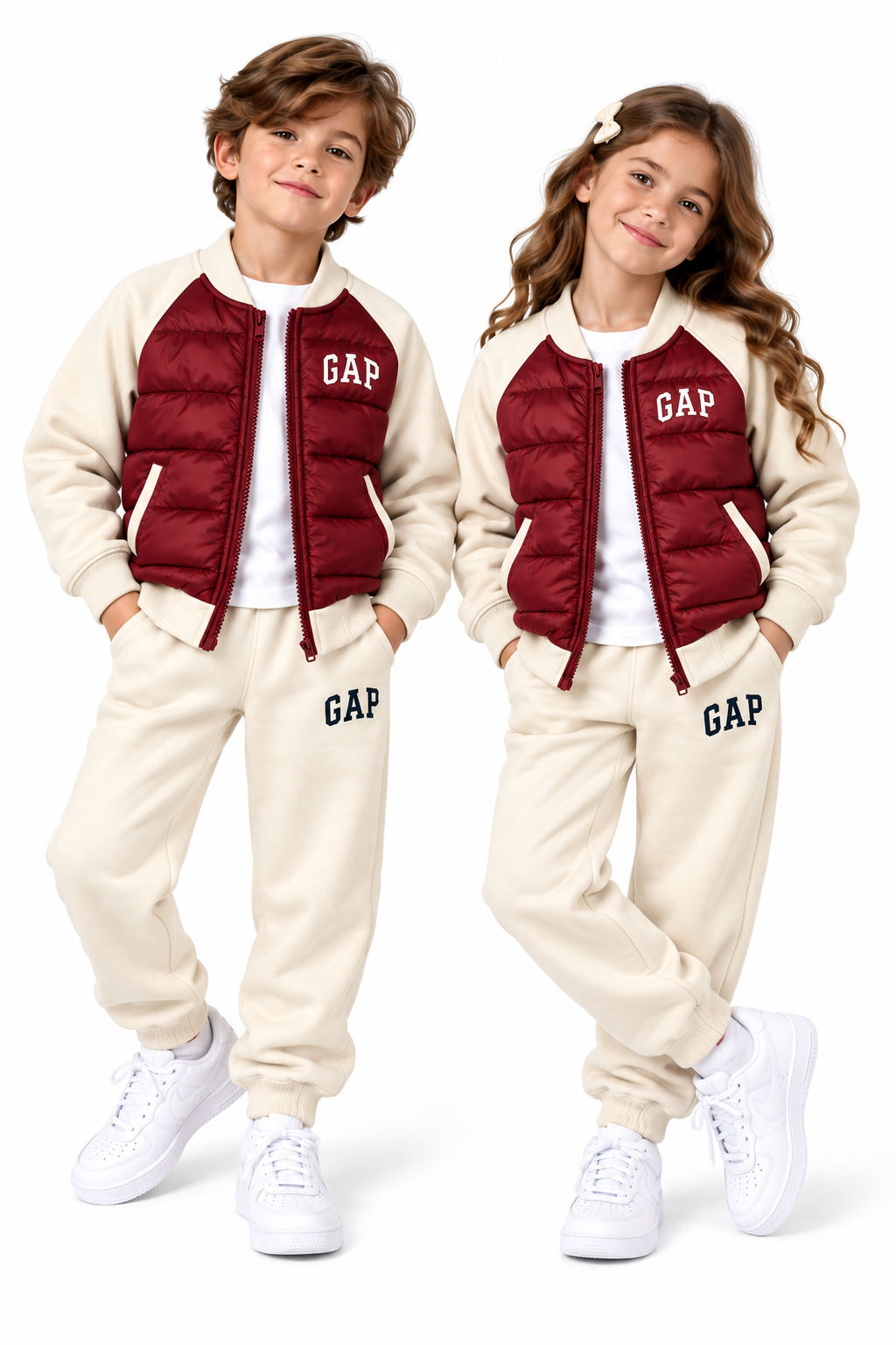 GAP Kids Hybrid Puffer Tracksuit Set – Burgendy/Biege