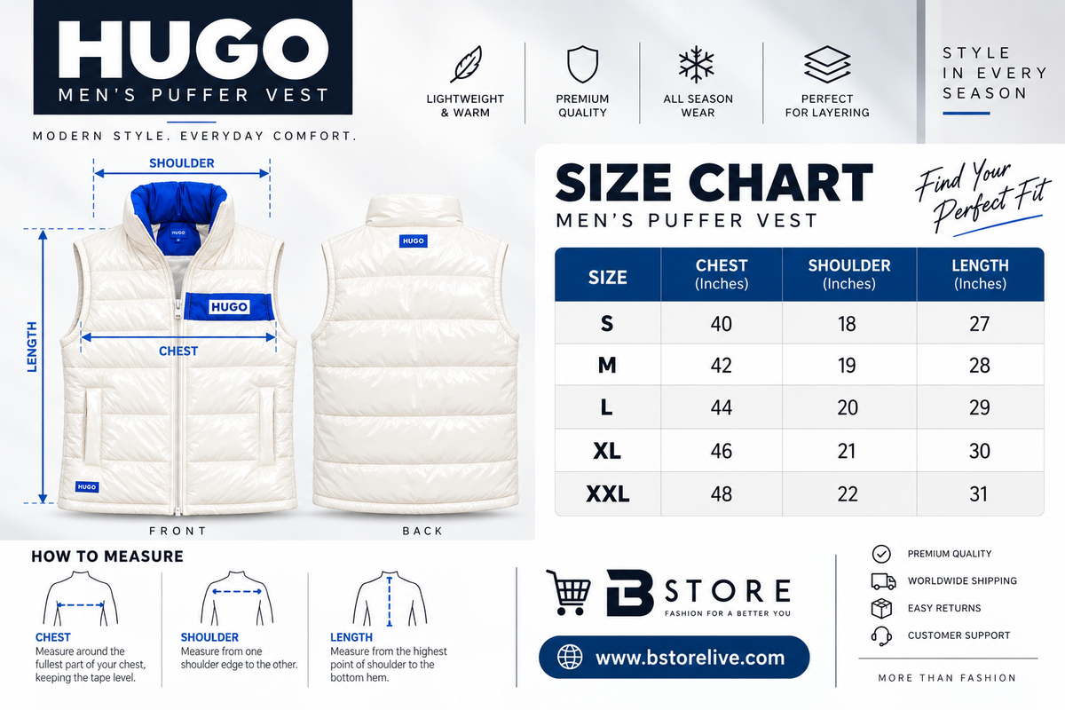 HU-GO Men’s Puffer Jacket – White & Blue