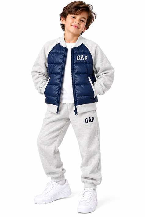 GAP Kids Hybrid Puffer Tracksuit Set – Navy/Gray