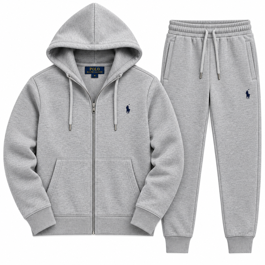 Polo Zipper Hood Tracksuit - Gray