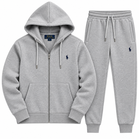 Polo Zipper Hood Tracksuit - Gray