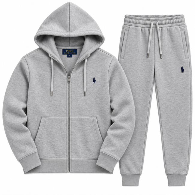 Polo Zipper Hood Tracksuit - Gray