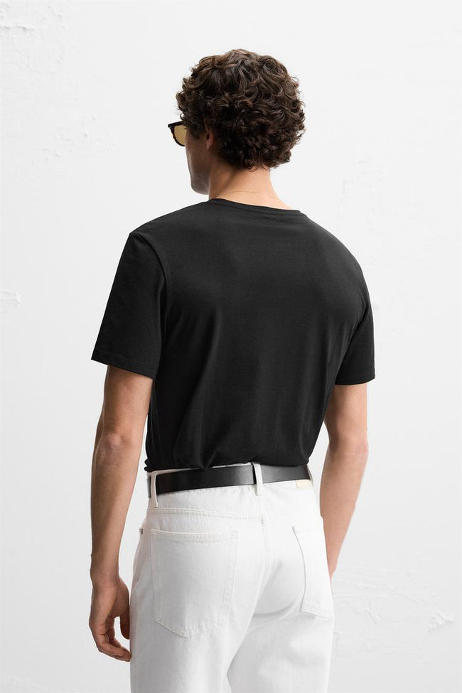 Zara Basic Cotton Tee - Black - Brand Store