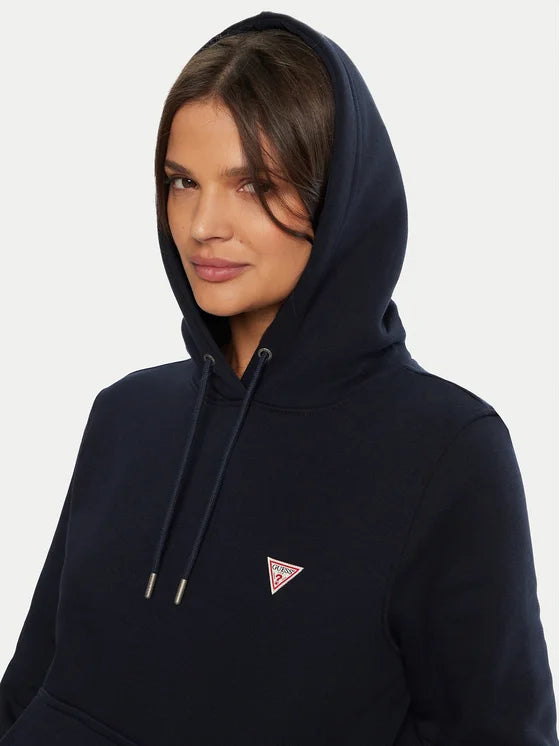 Guess Embroidered Triangle Logo Womens Pullover Hoodie - Navy Blue