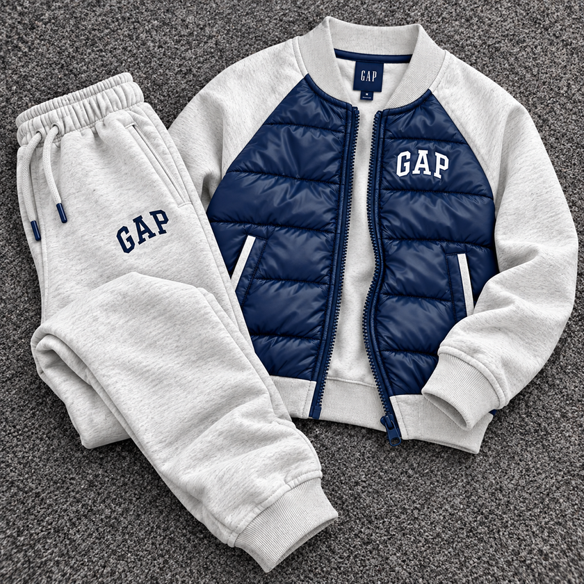 GAP Kids Hybrid Puffer Tracksuit Set – Navy/Gray