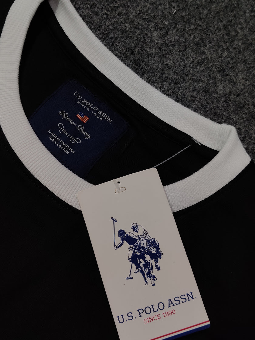 USPA Embroidered Logo Contrast Sleeves Tee - Black - Brand Store