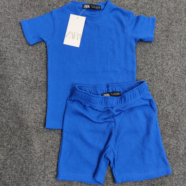 Zara Kids Waffle Knit Shorts-Tee Set - Royal Blue - Brand Store