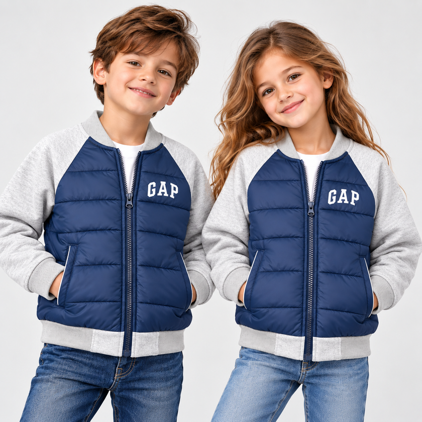 GAP Kids Hybrid Puffer Bomber Jacket - Navy/Gray