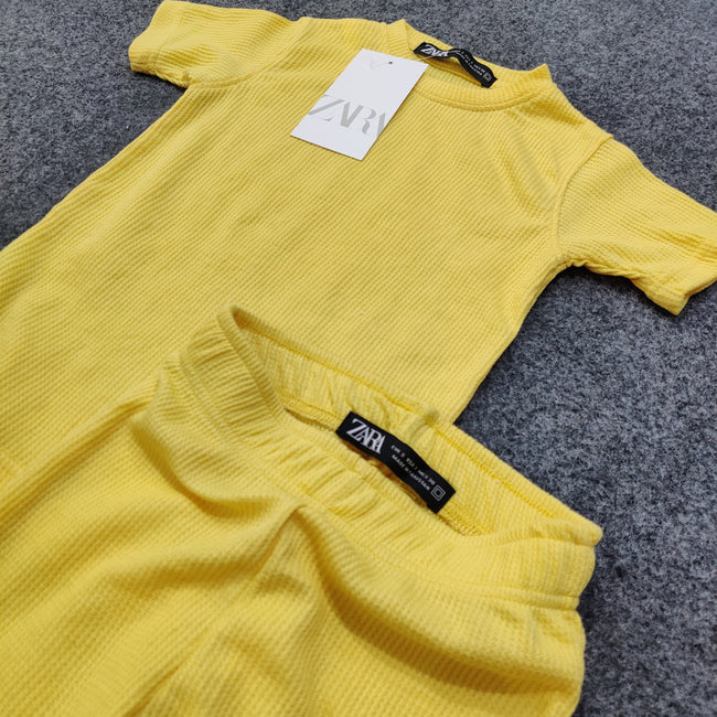 Zara Kids Waffle Knit Shorts-Tee Set - Yellow - Brand Store