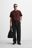 Zara Basic Cotton Tee - Burgendy - Brand Store