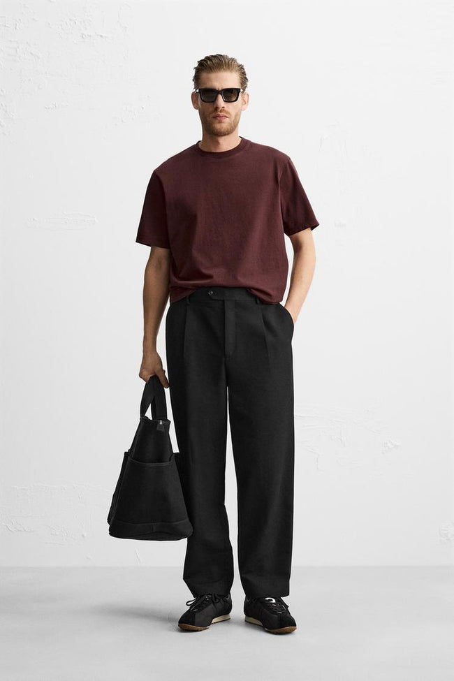 Zara Basic Cotton Tee - Burgendy - Brand Store