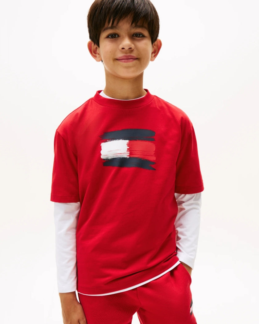 Tommy Flag Printed Tee - Red