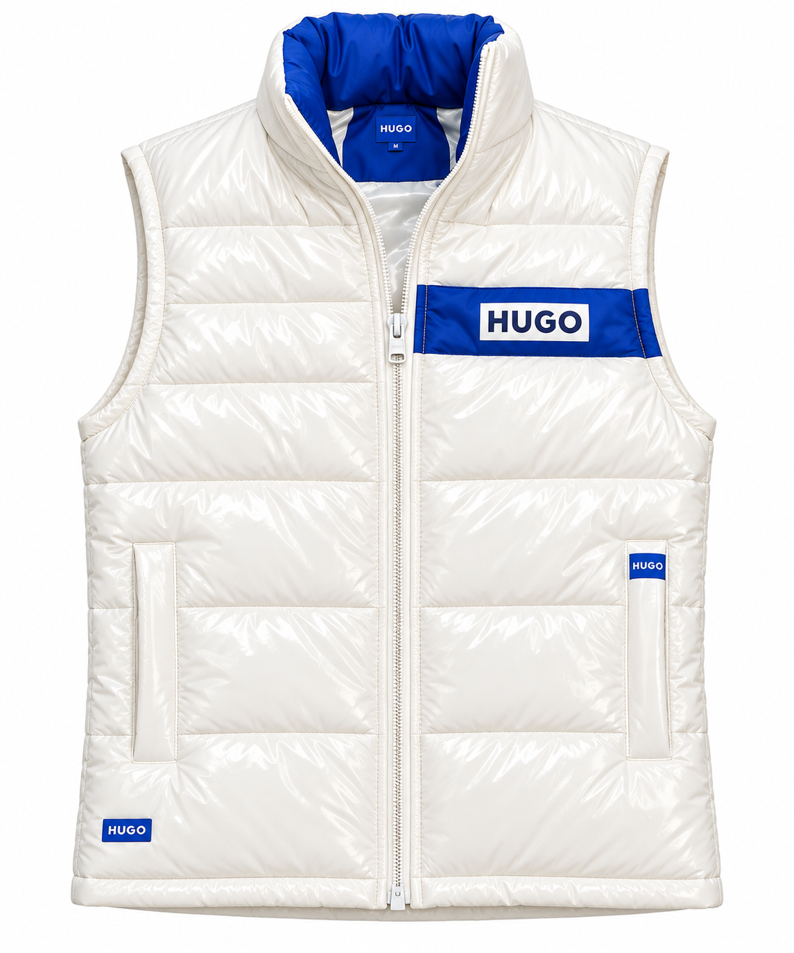 HU-GO Men’s Puffer Jacket – White & Blue