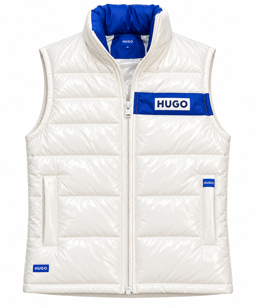 HU-GO Men’s Puffer Jacket – White & Blue