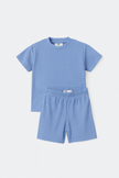 Zara Kids Waffle Knit Shorts-Tee Set - Sky Blue