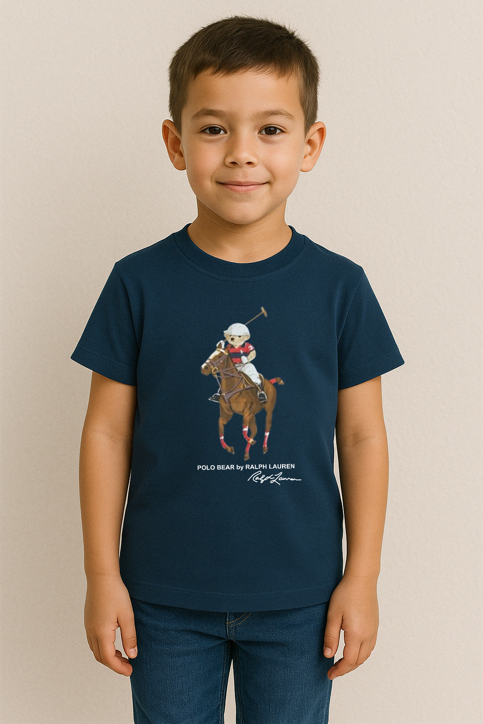 Kids Polo Bear Shirt - Navy