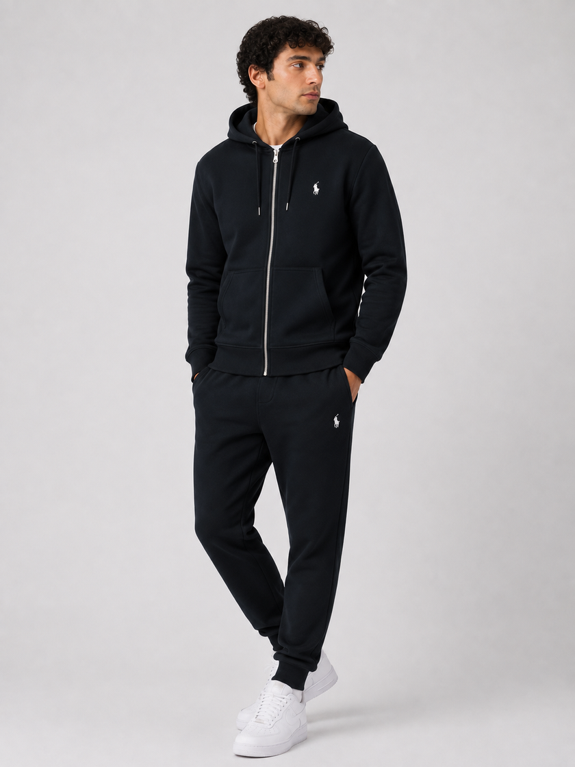 Polo Zipper Hood Tracksuit - Black