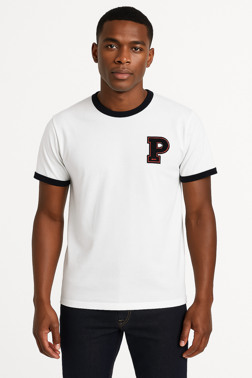 USPA Embroidered Logo Contrast Sleeves Tee - White