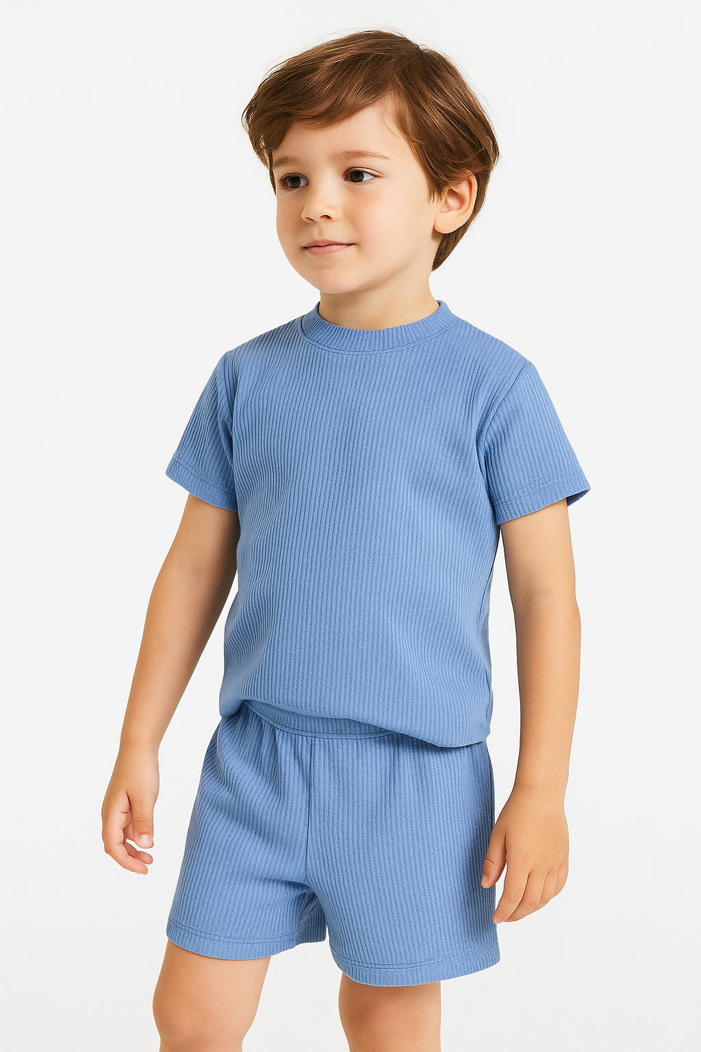 Zara Kids Waffle Knit Shorts-Tee Set - Sky Blue