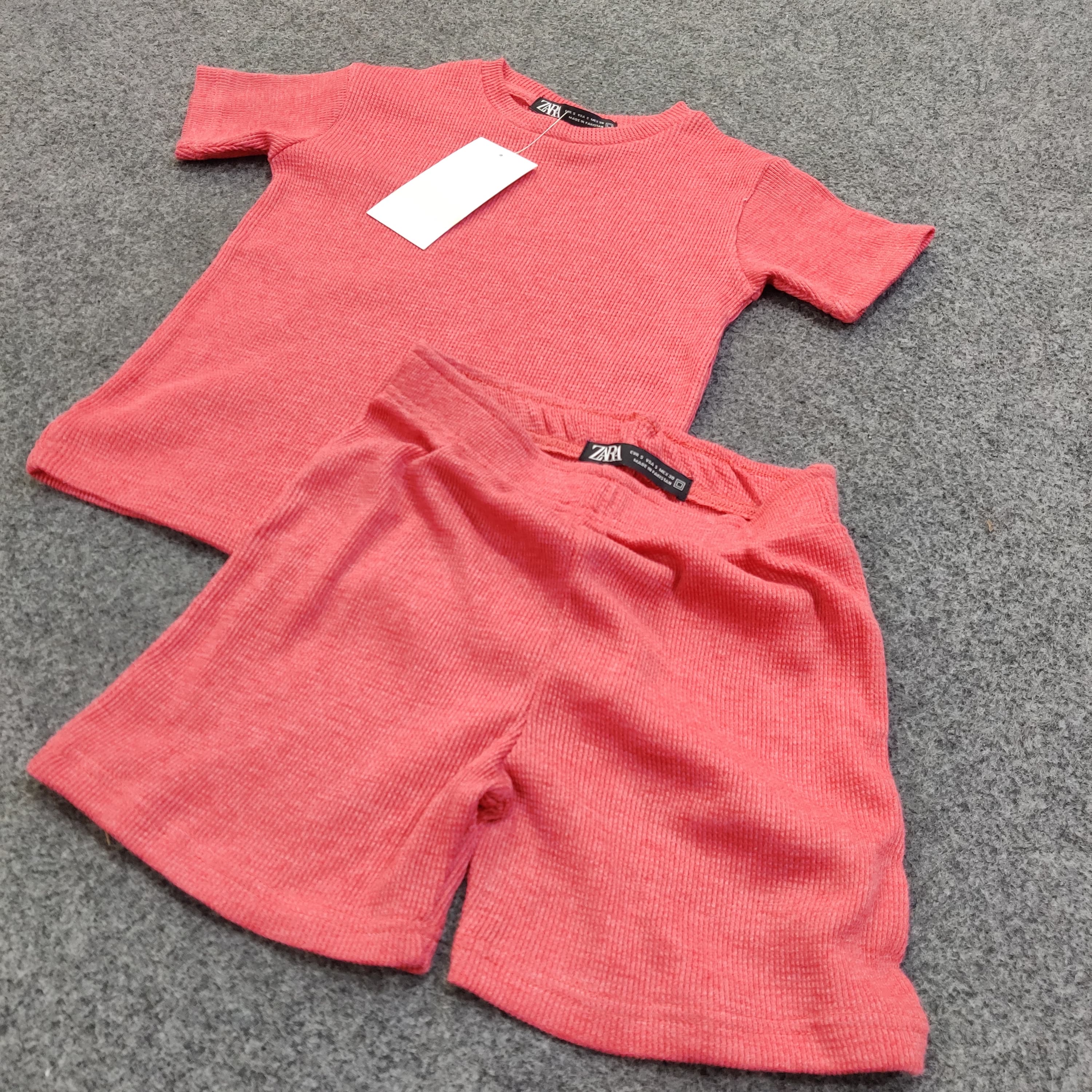 Zara Kids Waffle Knit Shorts-Tee Set - Pink - Brand Store