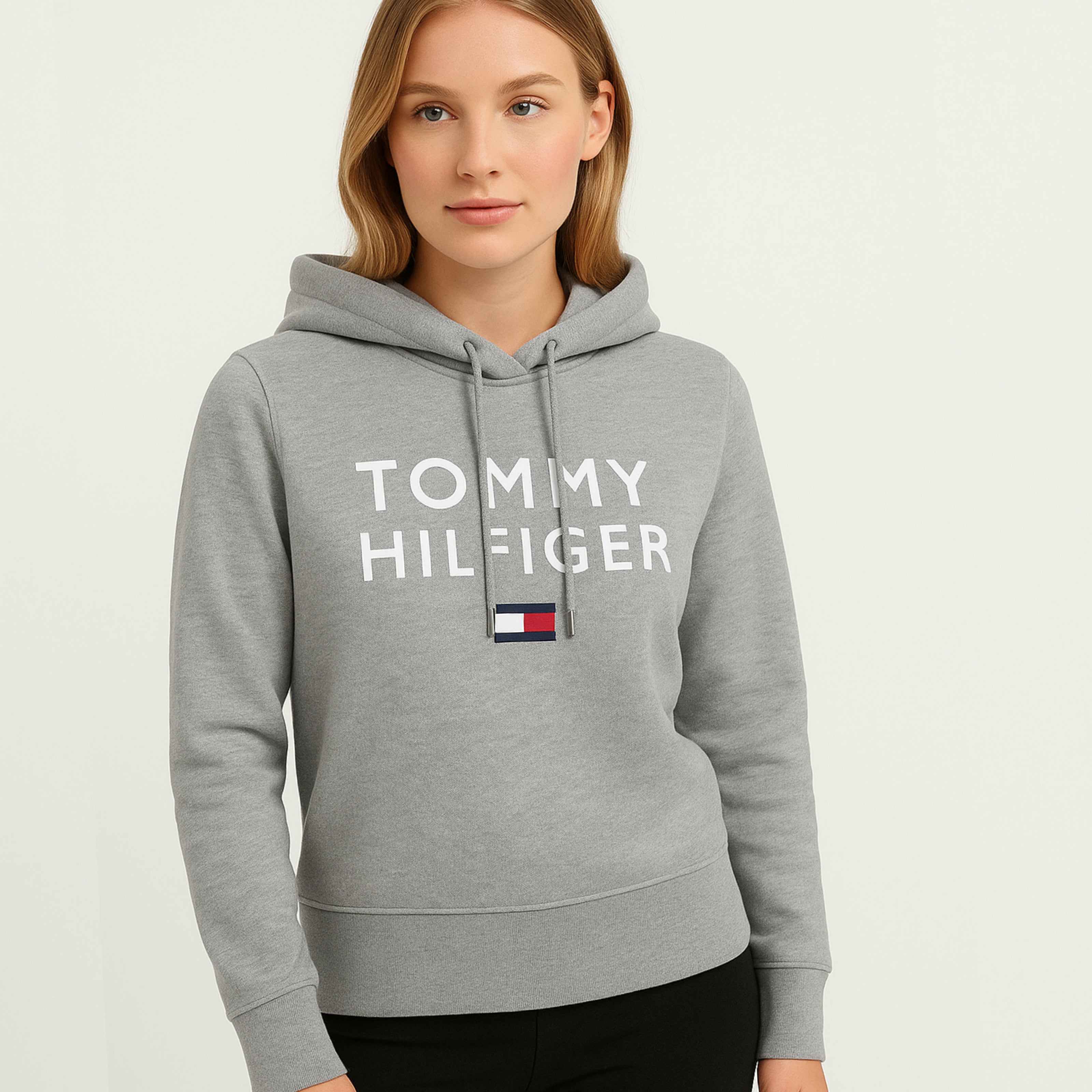 Tommy Flag Printed Women's Pullover Hoodie - Grey