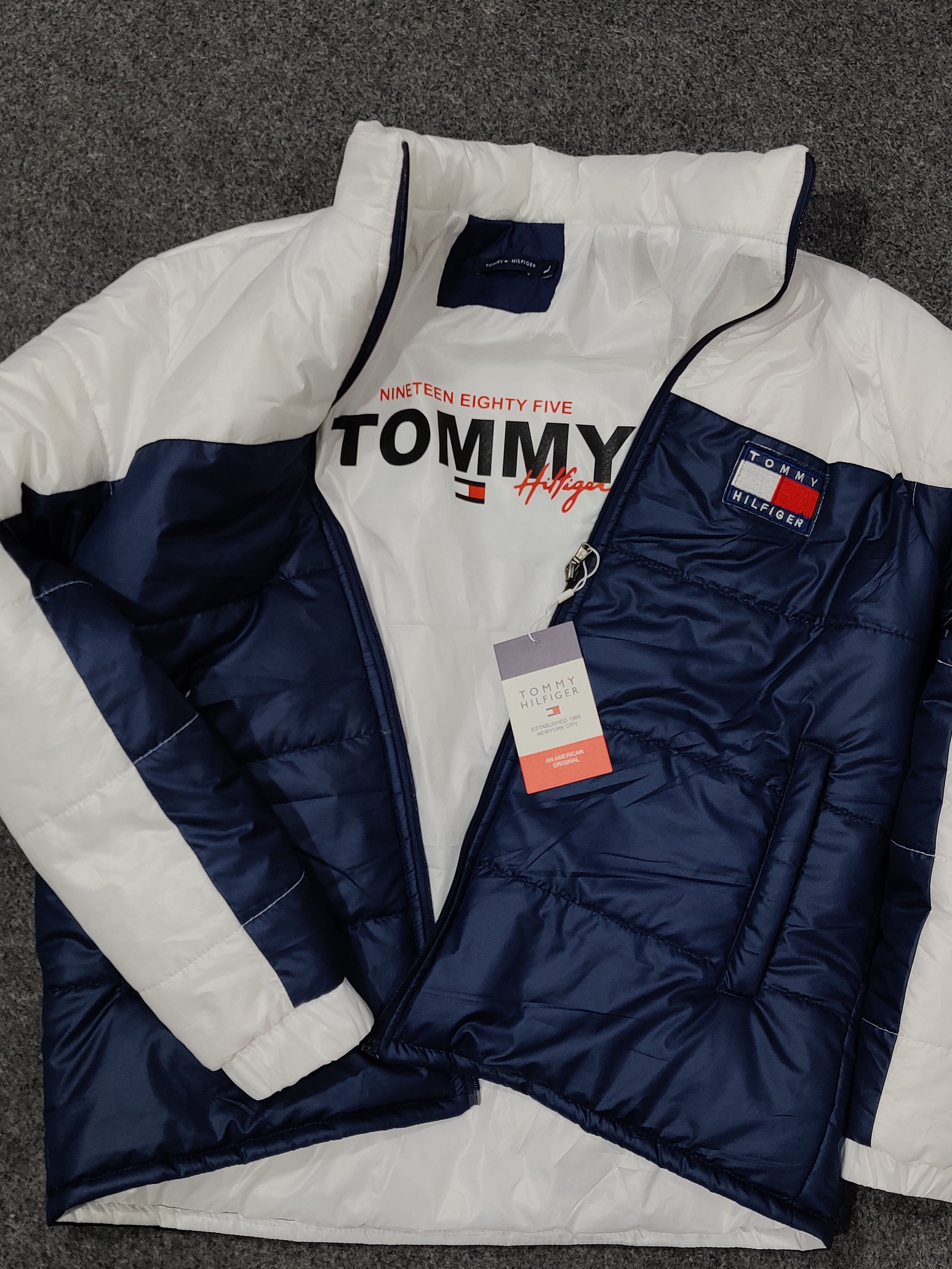 Tommy Colorblock Puffer - White/Navy - Brand Store