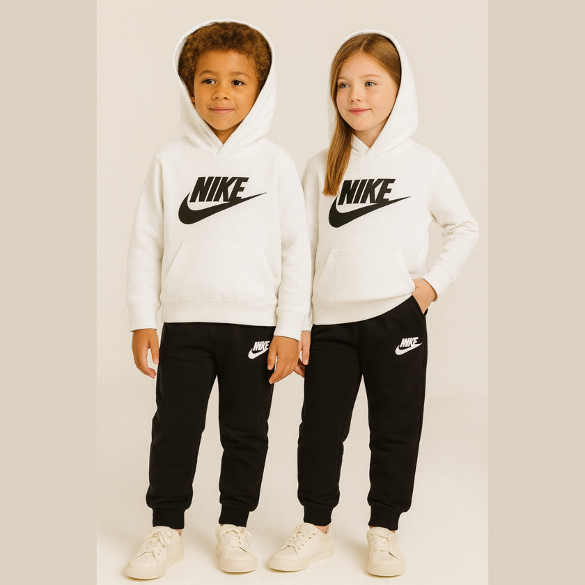 Kids NK Hoodie Tracksuit Unisex - White/Black