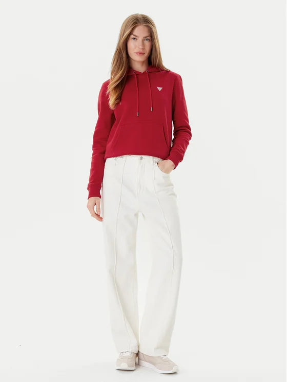 Guess Embroidered Triangle Logo Womens Pullover Hoodie - Red