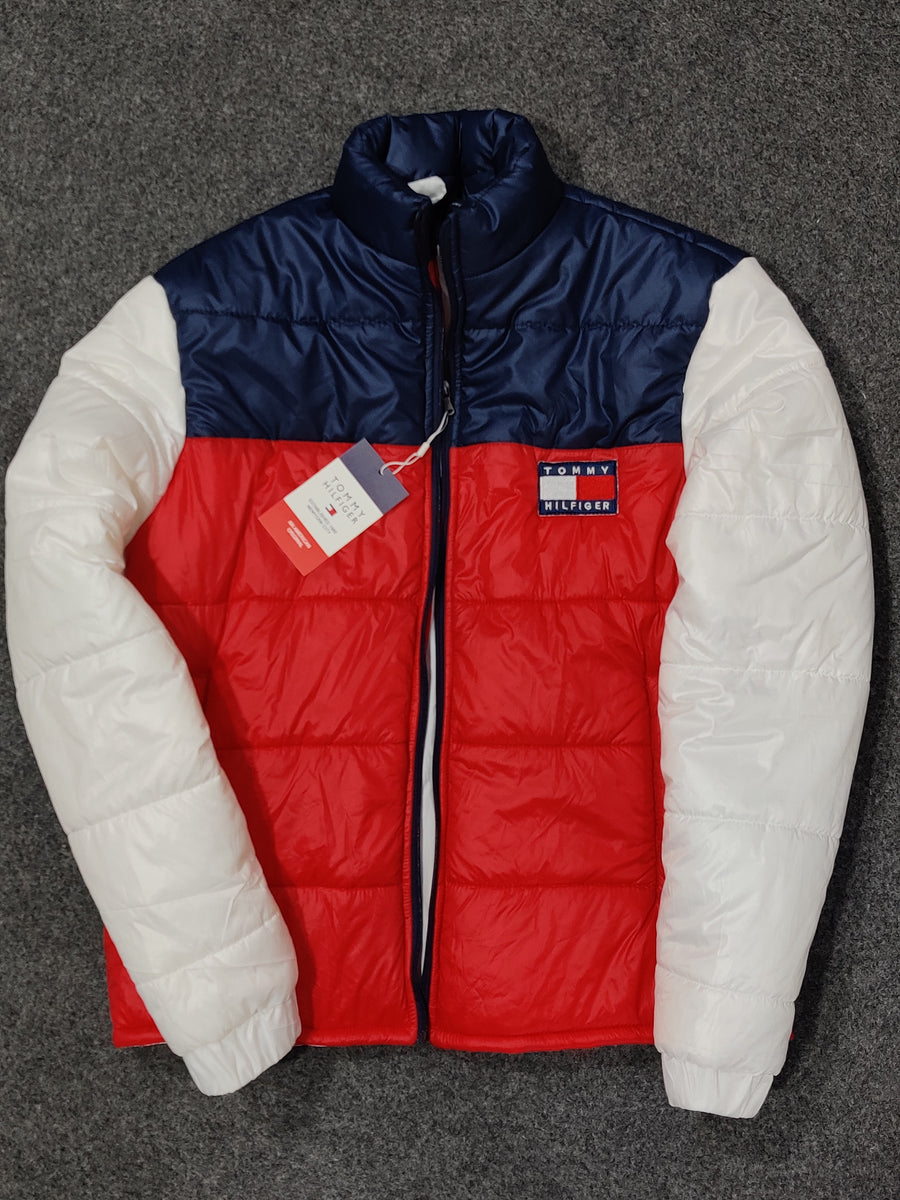 Tommy H Contrast Sleeves Puffer - White, Navy/ Red - Brand Store