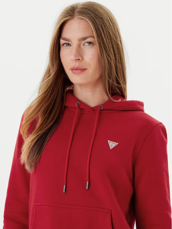 Guess Embroidered Triangle Logo Womens Pullover Hoodie - Red