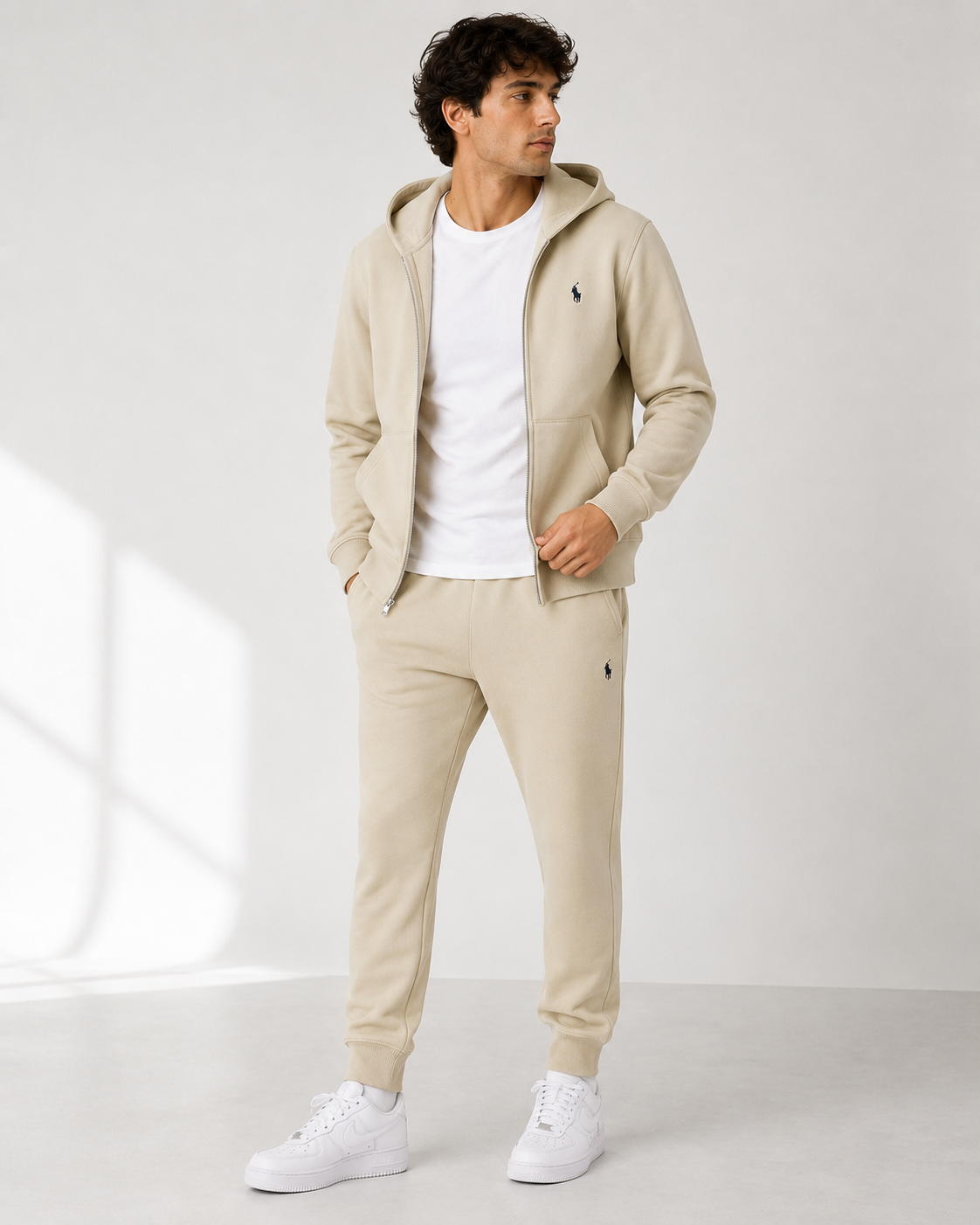 Polo Zipper Hood Tracksuit - Beige