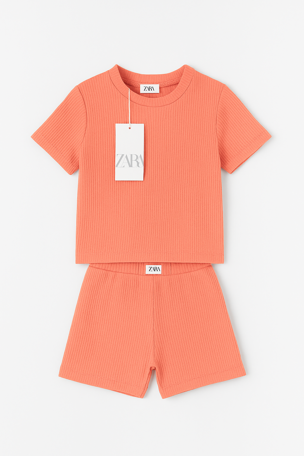 Zara Kids Waffle Knit Shorts-Tee Set - Baby Pink