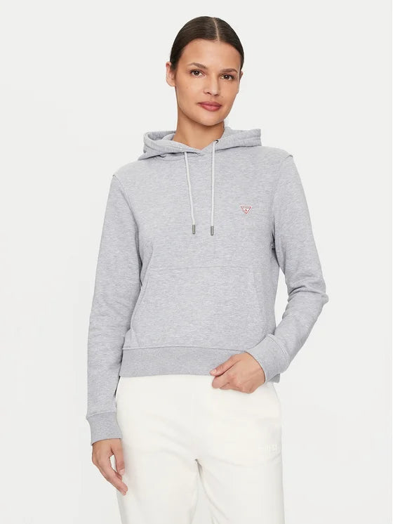 Guess Embroidered Triangle Logo Womens Pullover Hoodie - Grey