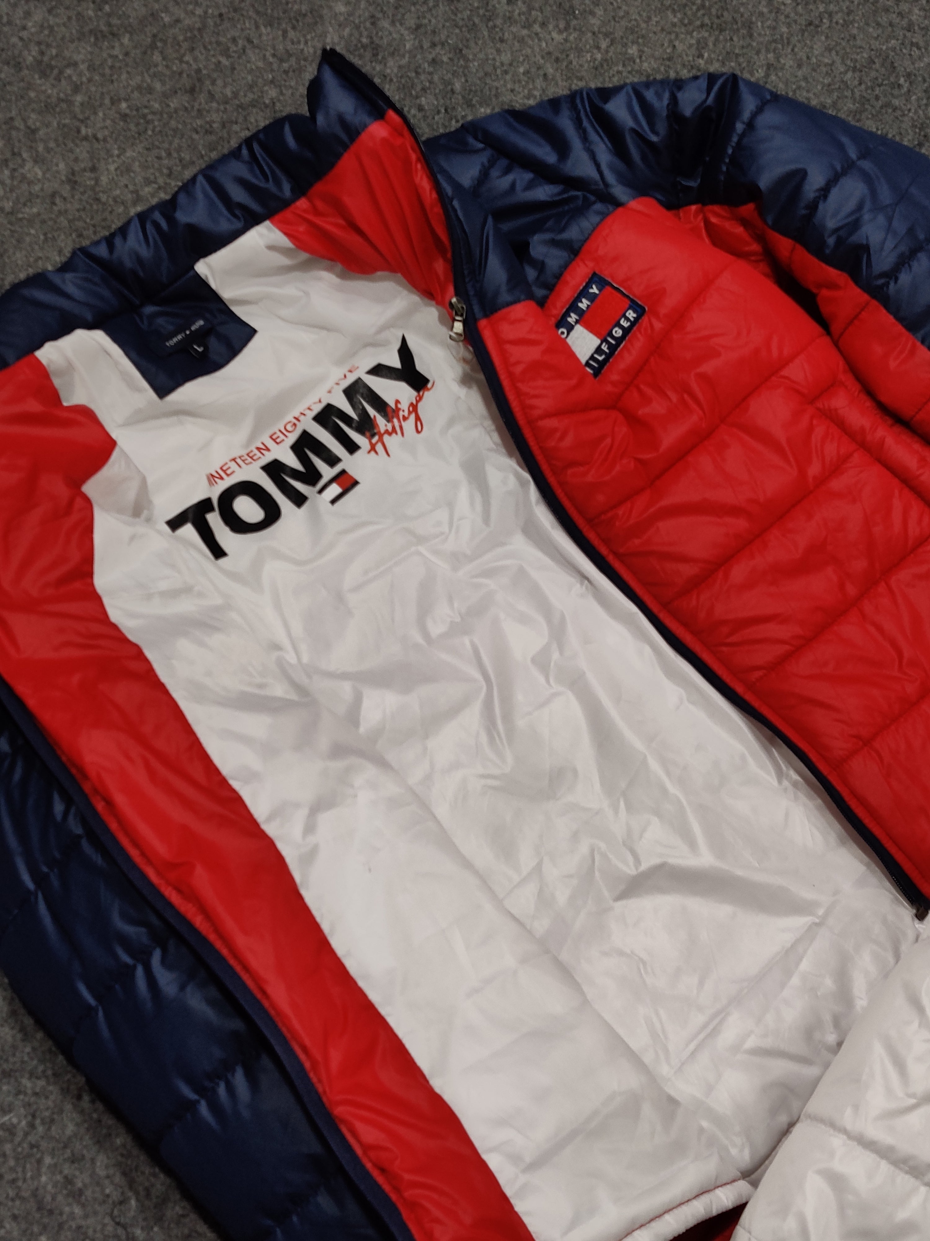 Tommy Colorblock Puffer - Navy/Red