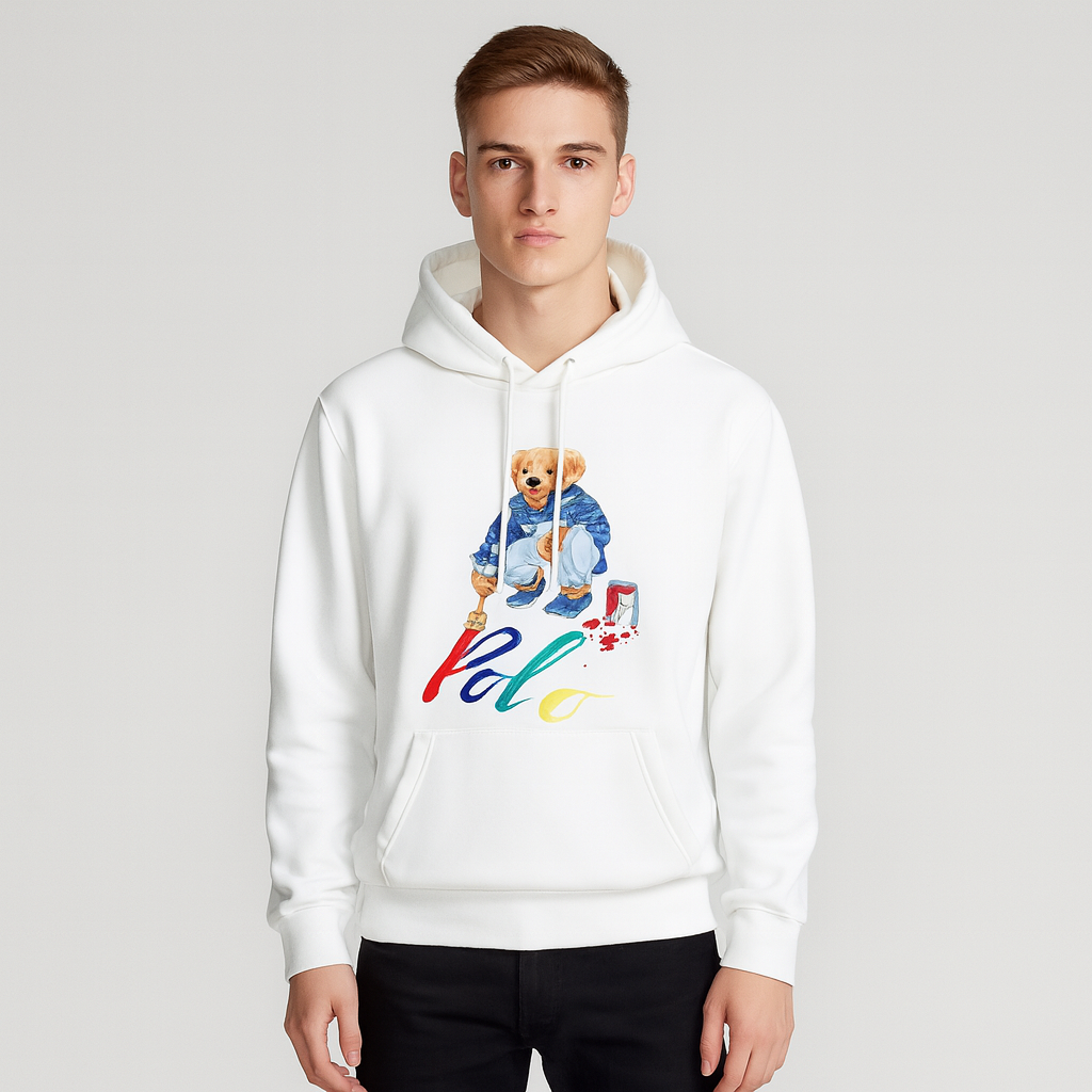 Polo Bear Paint Hoodie - White