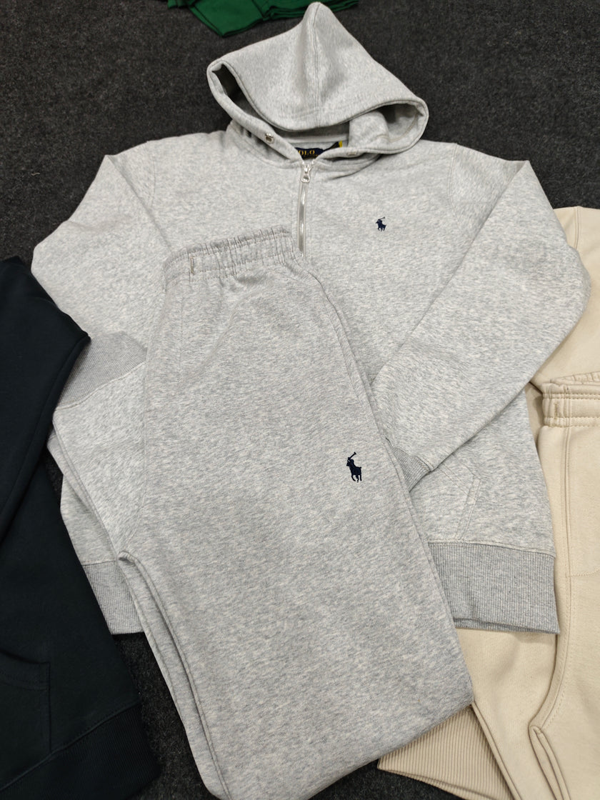 Polo Zipper Hood Tracksuit - Gray