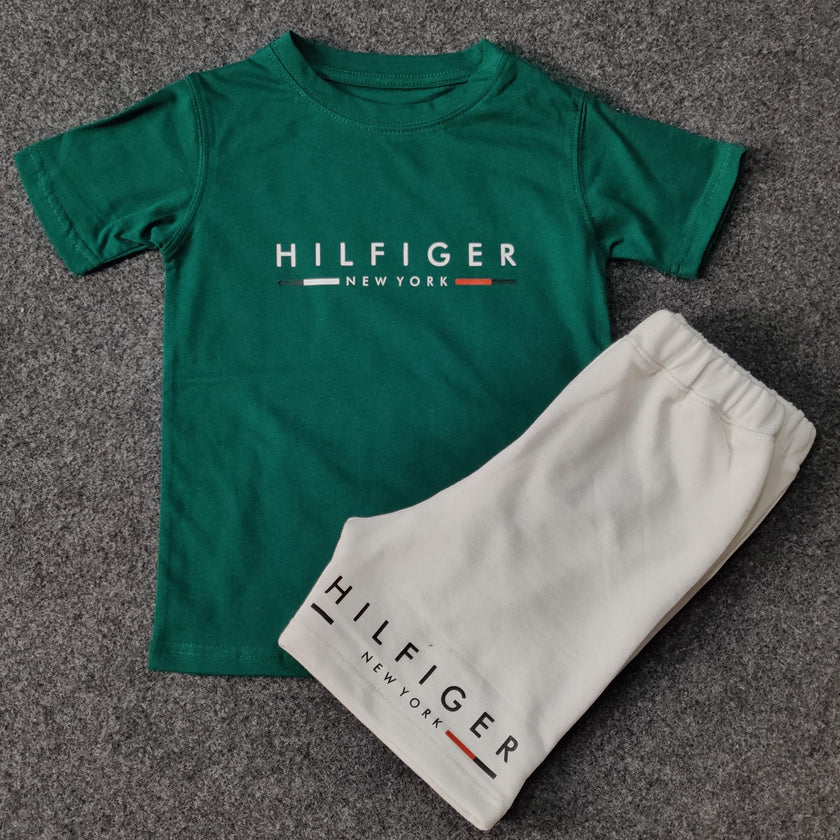 Kids Hilifiger Signature Short Set - Green/White - Brand Store