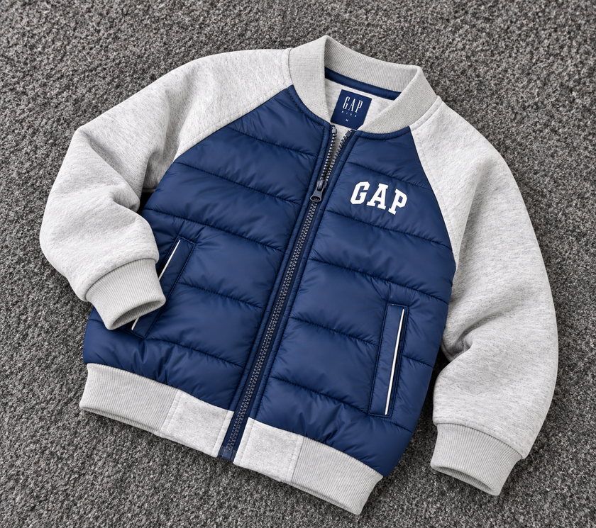 GAP Kids Hybrid Puffer Bomber Jacket - Navy/Gray