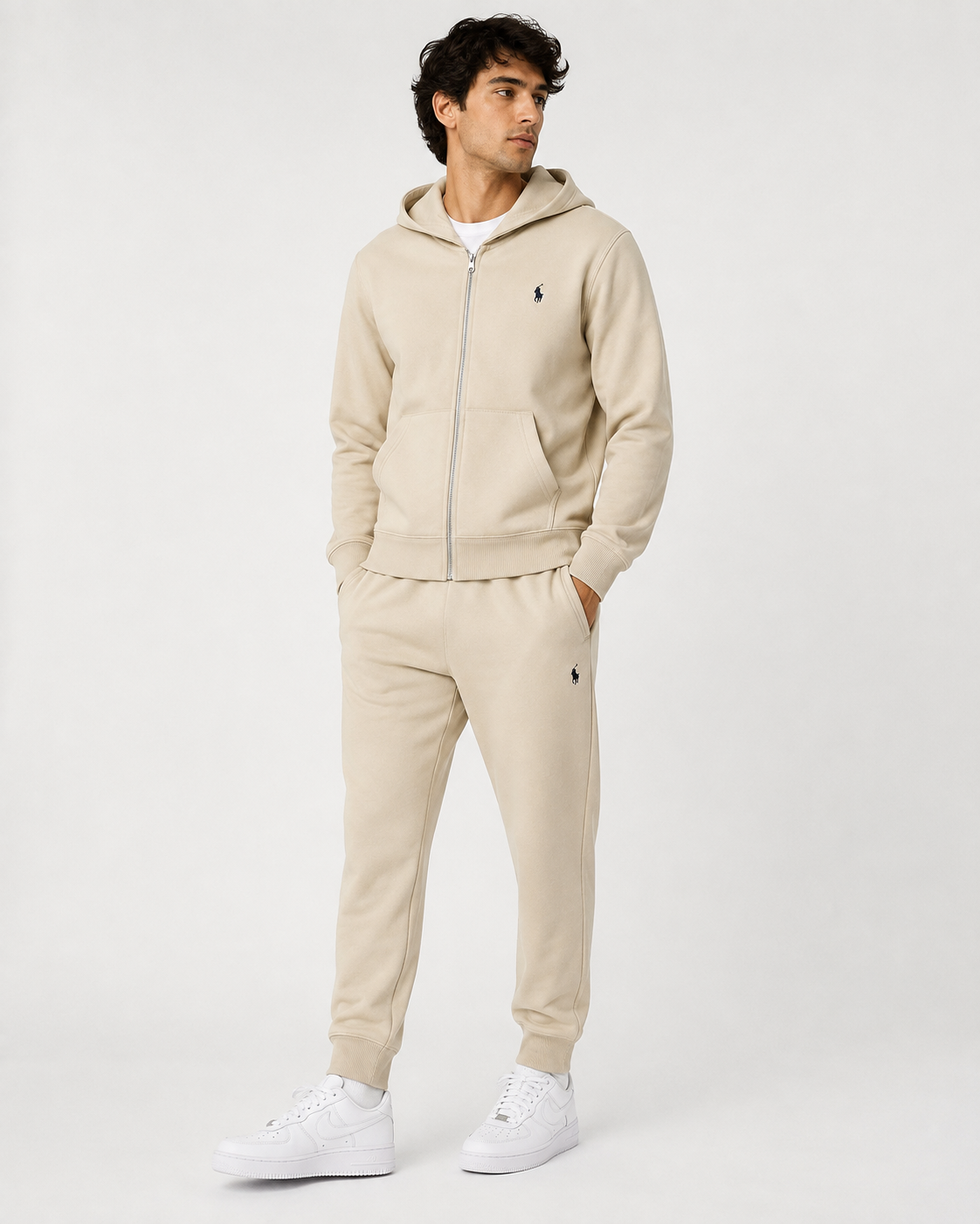 Polo Zipper Hood Tracksuit - Beige