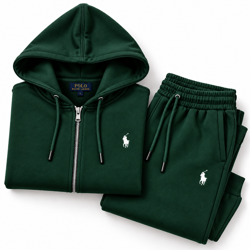 Polo Zipper Hood Tracksuit - Green