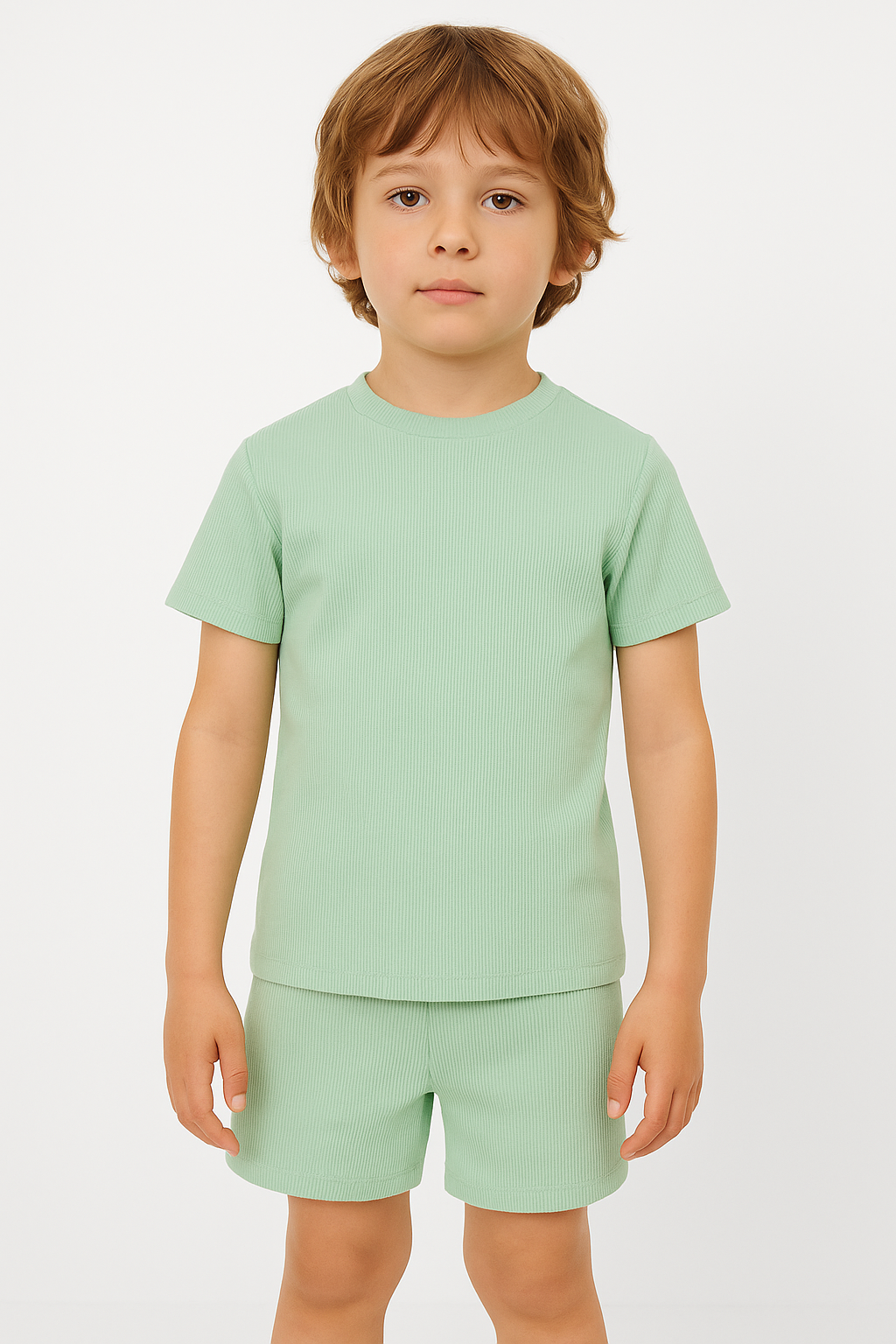Zara Kids Waffle Knit Shorts-Tee Set - Cyan